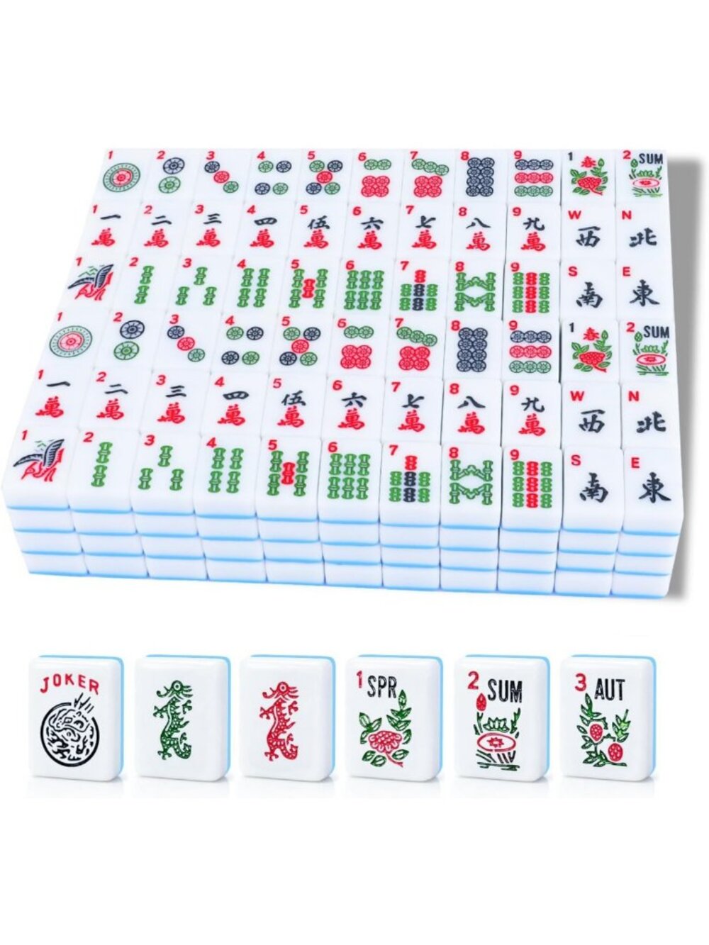 Complete Mahjong Tile Set with 166 White Tiles, Portable Game for Family